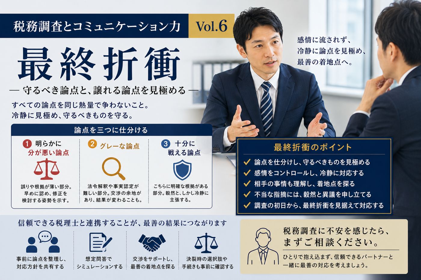 【税務調査とコミュニケーション力 Vol.6】 最終折衝 ― 守るべき論点と、譲れる論点を見極める